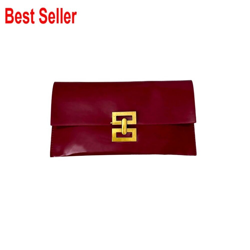 Faux Leather Metallic Clutch Evening Bag Envelope Handbag Formal Wedding
